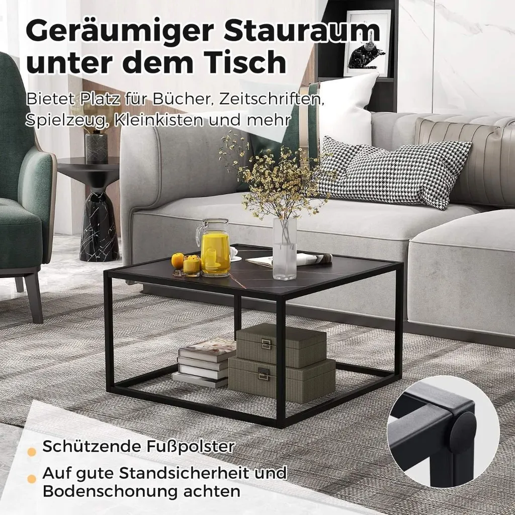 Table basse d'appoint salon aspect marbre noir 70 cm style scandinave - 4