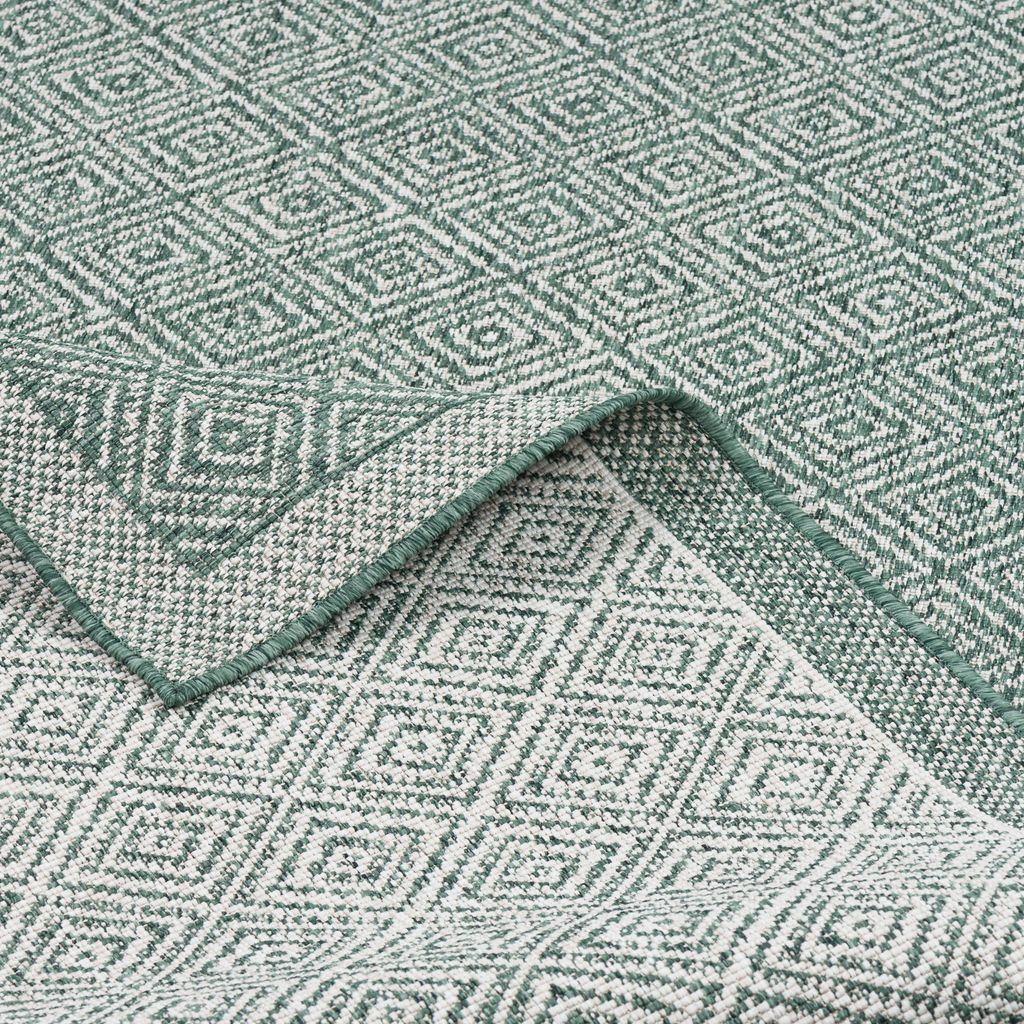 In- und Outdoor Teppich Beidseitig Flachgewebe Hampton Grün Meliert, Größe:80x150 cm