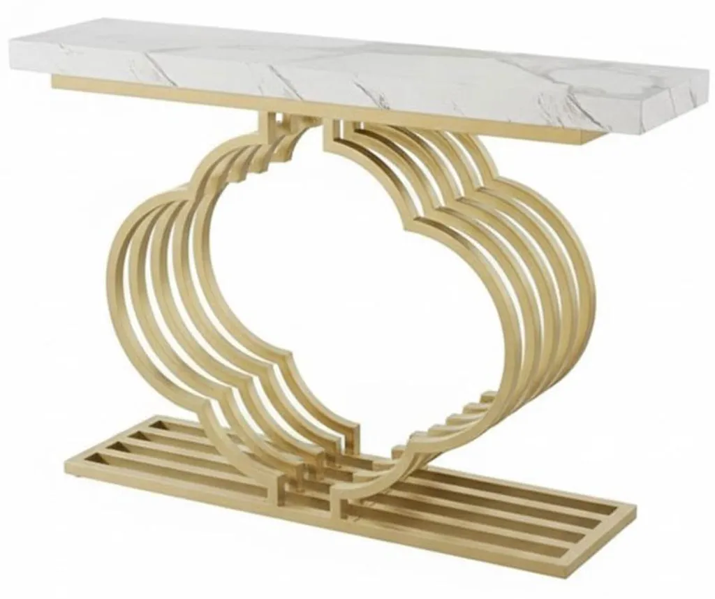 Table console de couloir étroite blanc or 105x30 cm pour petit espace