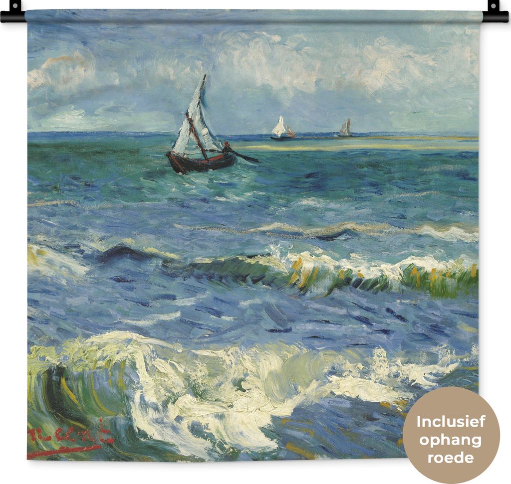 MuchoWow Wandteppich Wandbehang Meereslandschaft bei Les Saintes-Maries-de-la-Mer - Vincent van Gogh 60x60 cm Tapisserie Dekoration Wandtuch - De...