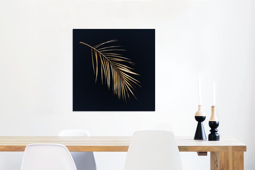 MuchoWow Wanddekoration Metall Metallbild Wandkunst 50x50 cm Pflanzen - Gold - Schwarz - Blätter - Luxus MuchoWow Aluminium Gemälde - Alubild - I...