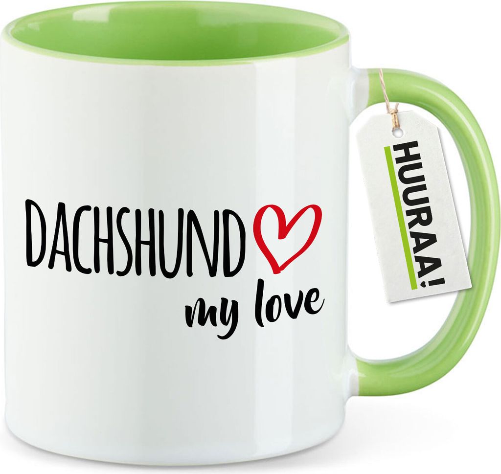 Huuraa Kaffeetasse Dachshund my love 330ml Grün Keramik Kaffeebecher Geschenkidee