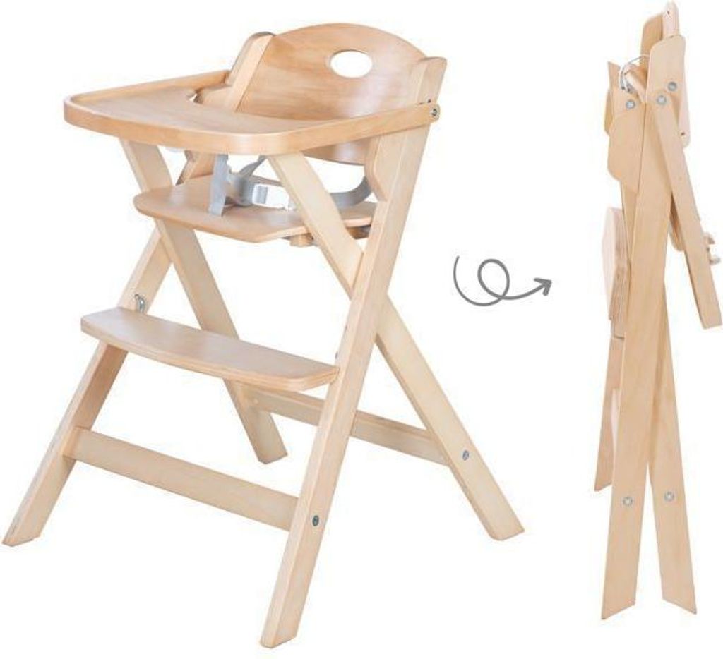 Hochstuhl, Faltbar, ROBA FOLD UP SMART, Esstisch, Sicherheitsgurt, Naturholz