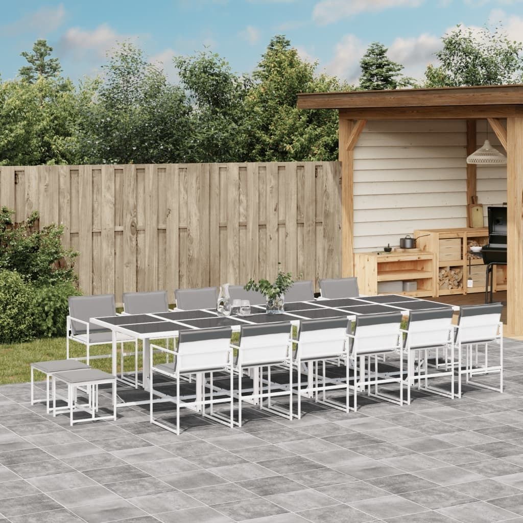 "2026 Promotion" 17-tlg. Garten-Essgruppe - mit Tisch und Stühlen - mit Kissen - Weiß Textilene - Gartenmöbelset CC15785