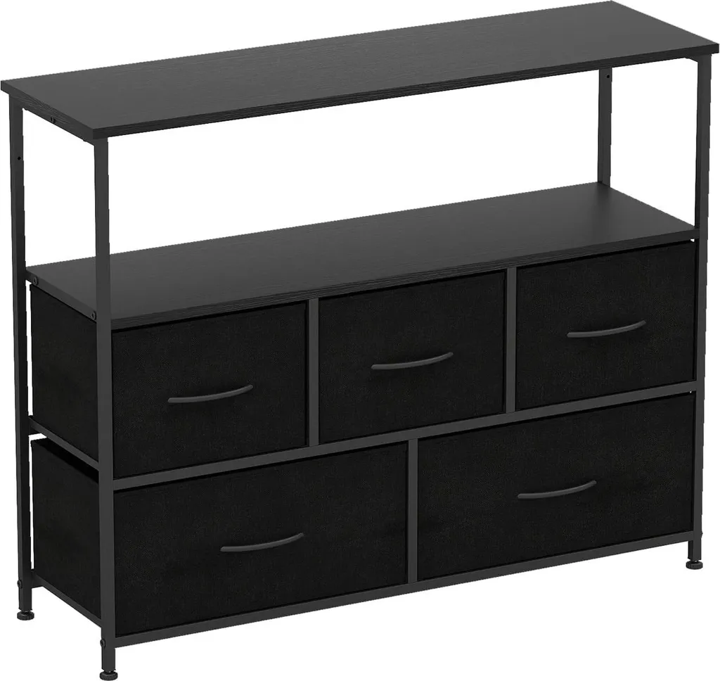 Buffet haut noir à 5 tiroirs et niches de rangement - Modèle Loft