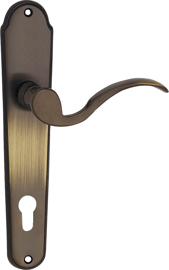 Marchesi Türbeschlag Löffelform/Posthorn | Türgriff für Innentür auf Schild PZ 88 | Messing, patinitert/schutzlackiert | ÖNORM