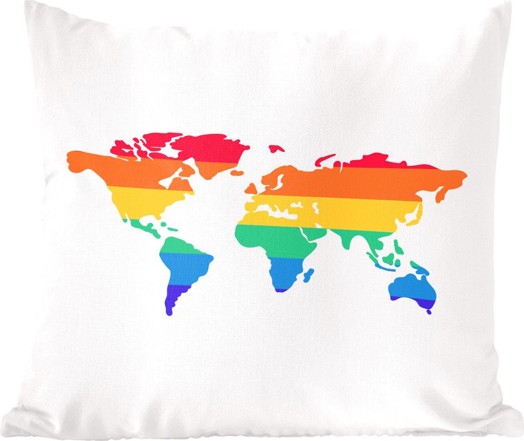 MuchoWow Zierkissen Sofakissen Wohnzimmer Dekokissen 60x60 cm Karte - Welt - Regenbogen - Sitzfläche - Foto Polster