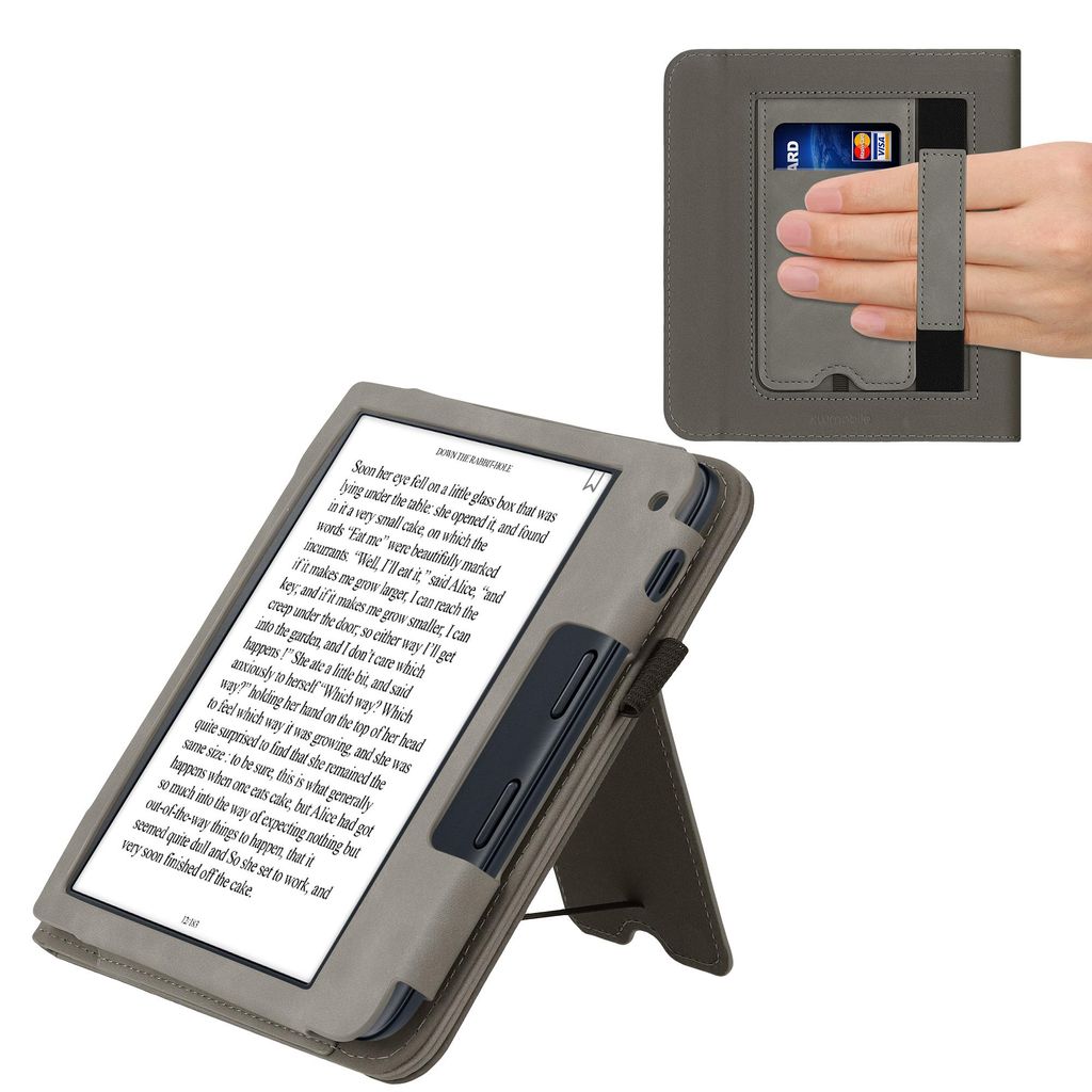 kwmobile Schutzhülle kompatibel mit Kobo Libra 2 Flip Hülle - Cover mit Handschlaufe - Aufgehende Sonne Grau