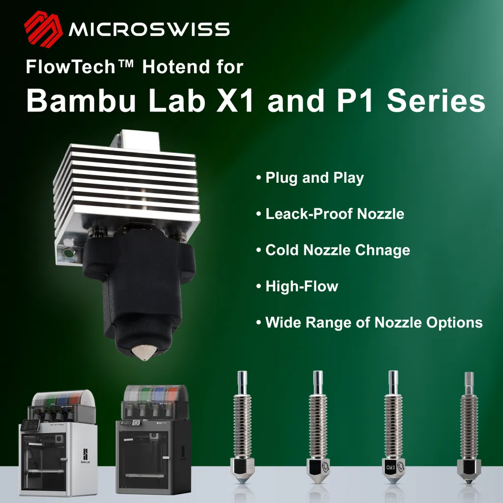 Micro Swiss FlowTech Hotend Bambu Lab X1C Punta Temprata CM2 - 10