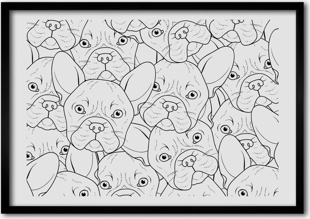 Bild - Bilderrahmen - 100 cm x 70 cm - MDF - Rahmen - Foto - Wandkunst Französisch Bulldoggen