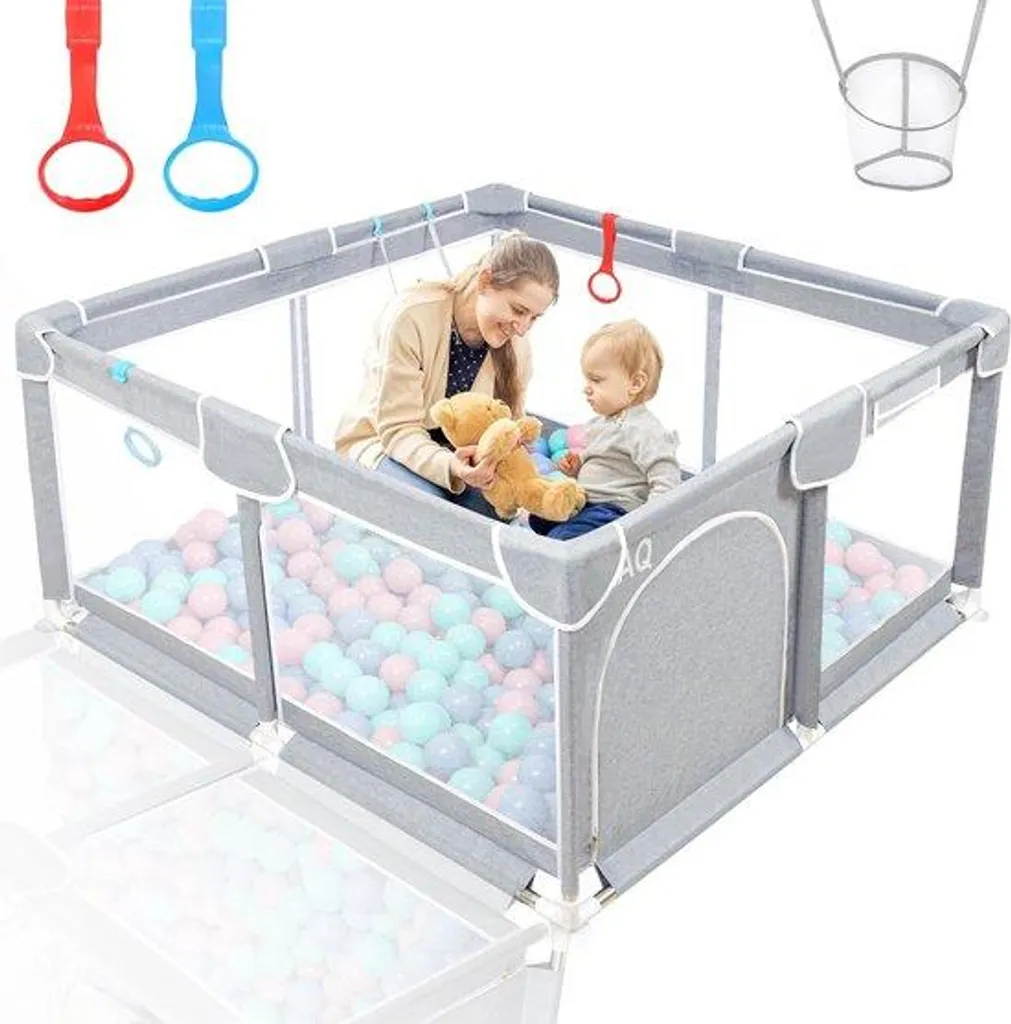 Aire de Jeu Bébé Modulable 125x125 - Parc de Voyage Gris et Respirant