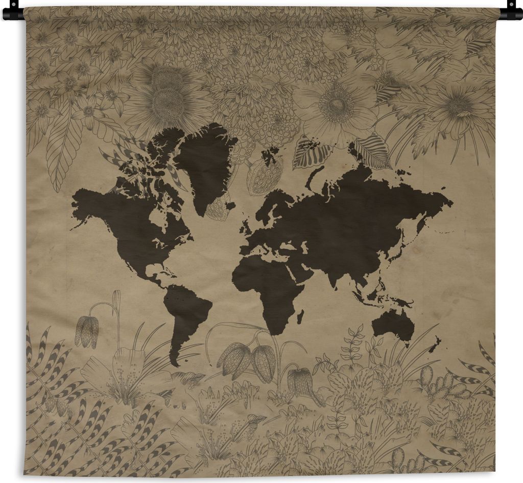 MuchoWow Wandteppich Wandbehang Weltkarte - Grün - Pflanzen 150x150 cm Tapisserie Dekoration Wandtuch - Wohnaccessoires - Modernes