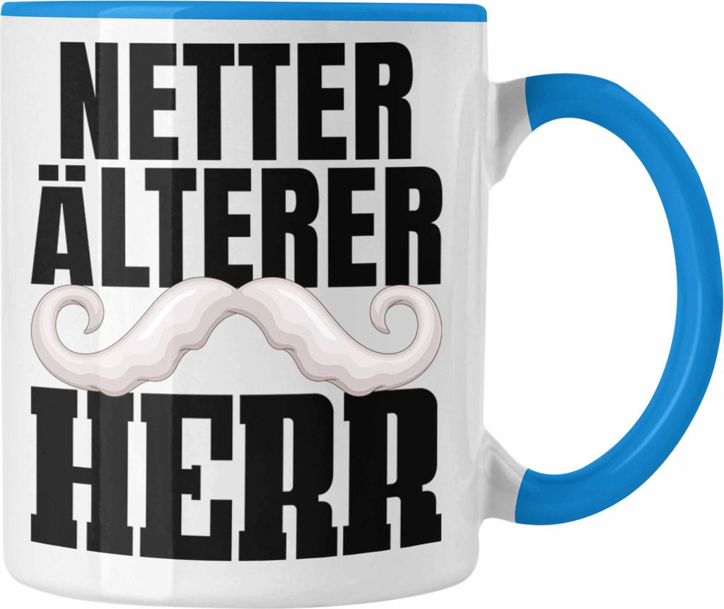Trendation - Netter Älterer Herr Tasse Geschenk für Opa Rentner Alten Mann Gag Joke Spaß Geschenk (Blau)