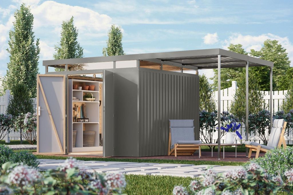 Gartenhaus Metall Metallgerätehaus Metallgartenhaus AURUM 3,5 Metallhaus graualuminium 497x292x239 cm