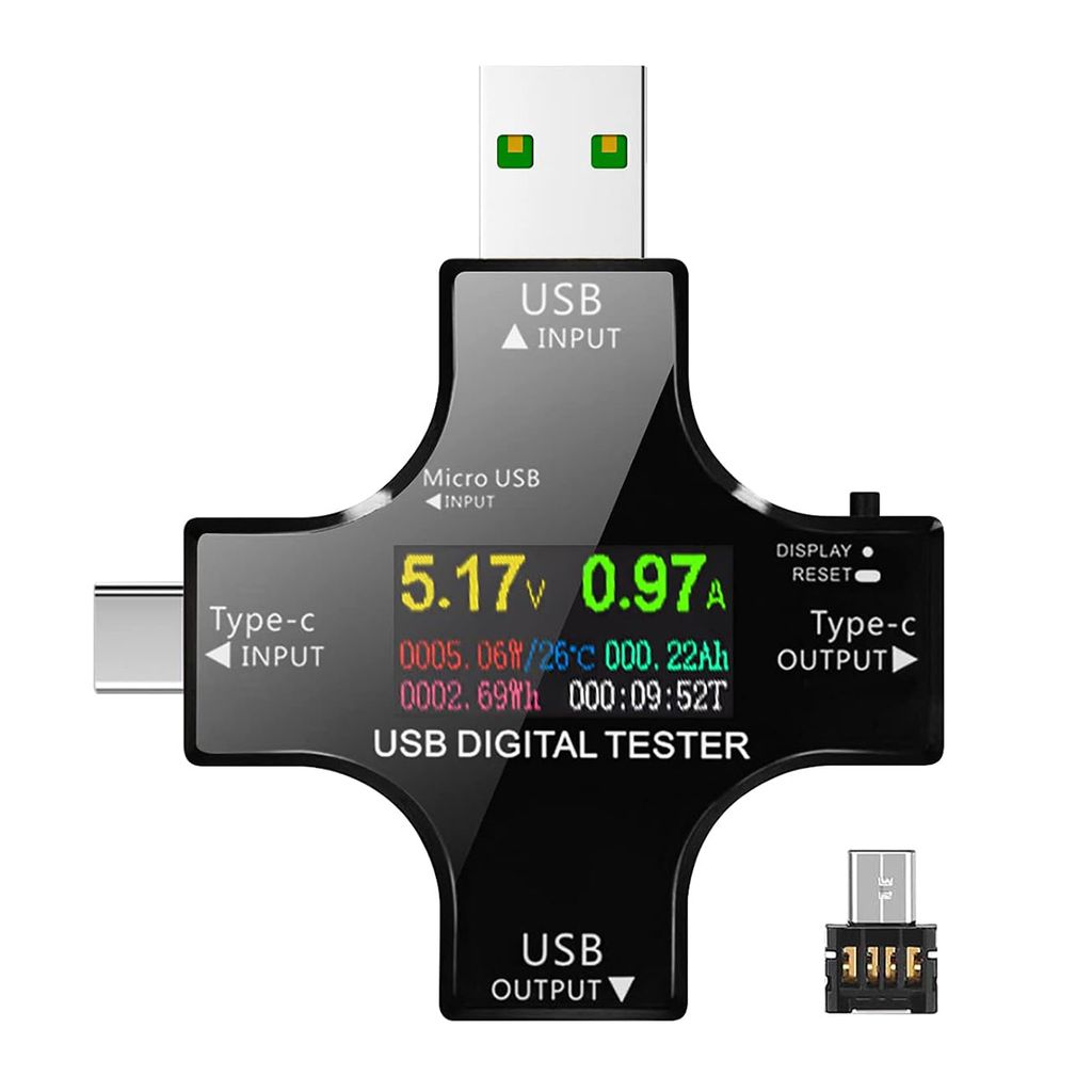 Digitales USB & Type-C Multimeter – Spannungs- und Stromtester mit Farbbildschirm, Kapazitäts- und Leistungsanzeige
