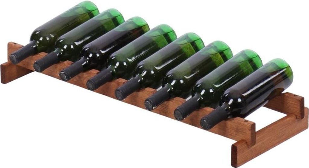 Weinregal VINOTECA FLEX PRO | HxBxT 9x84x28cm | 8 Flaschen auf 1 Ebene | Massives Kiefernholz | Braun geölt