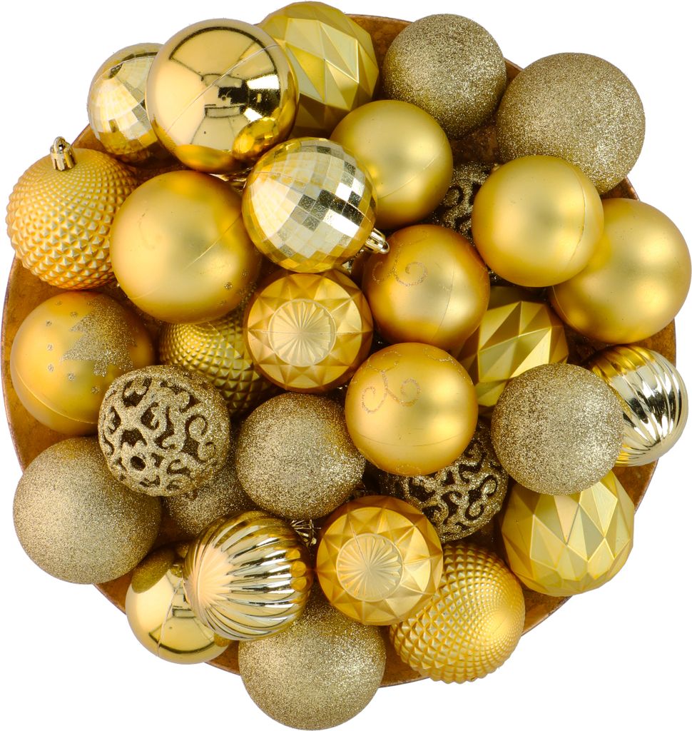 Giftsome 60 Weihnachtskugeln Set, Christbaumkugeln Gold, Weihnachtsbaum Deko, Für Innen- und Außeneinsatz, Kunststoff, Mat, Glänzend, Glitzernd ...