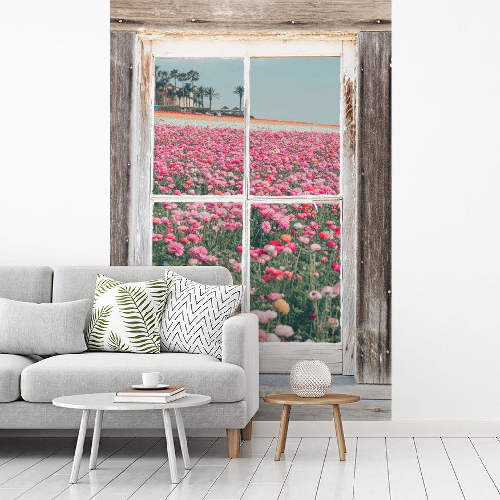 MuchoWow Fototapete für Wohnzimmer oder Schlafzimmer Wandtapete Vinyl Motivtapete Aussicht - Feld - Blumen - 225x350 cm - Schlafzimmer tapete