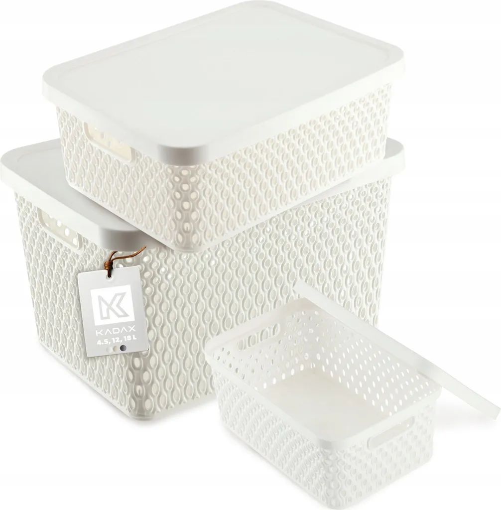 KADAX Set de 3 Boîtes avec Couvercle 4,5L 12L 18L Panier de Rangement