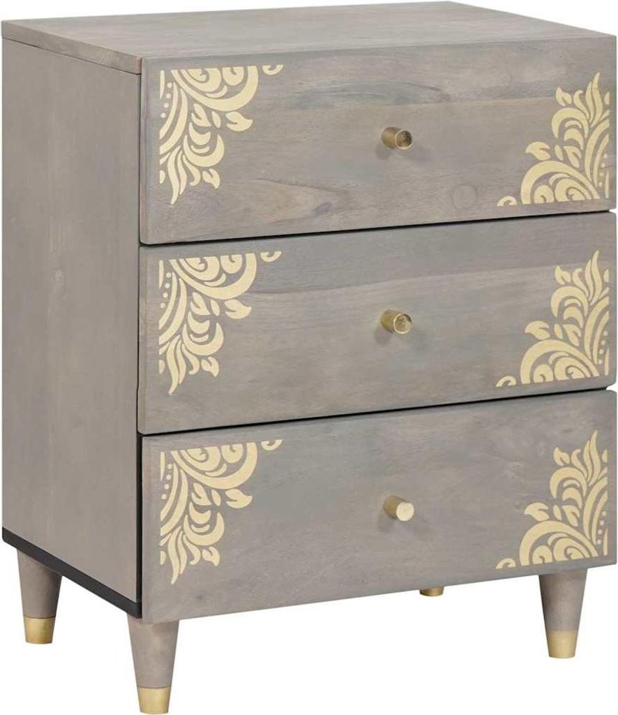 Nachttisch mit Schubladen Grau 50 x 33 x 62 cm Massivholz Mango