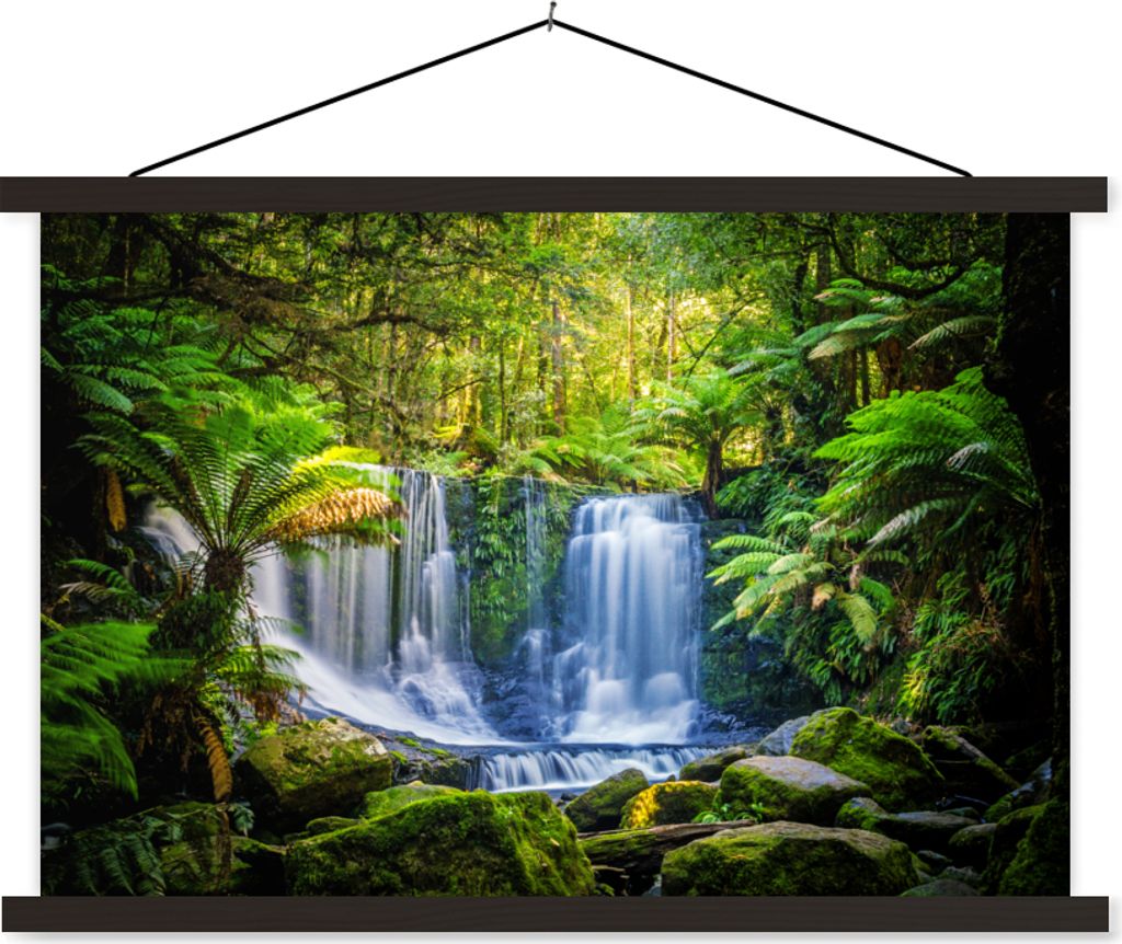 MuchoWow Textilposter Dschungel - Wasserfall - Australien - Pflanzen - Natur 90x60 cm mit schwarzem Rahmen - Aufhängungssatz