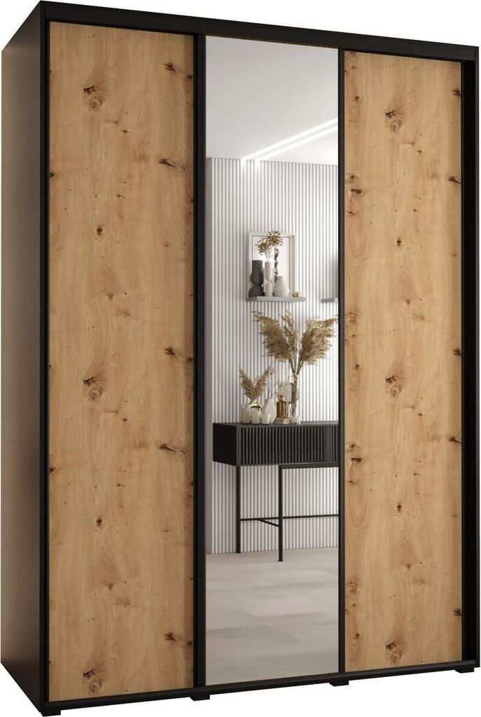 MEBLE KRYSPOL Cannes 3 Schrank mit 3 Schiebetüren - 205,2x170x45 cm - Schwarz Artisan Schwarz