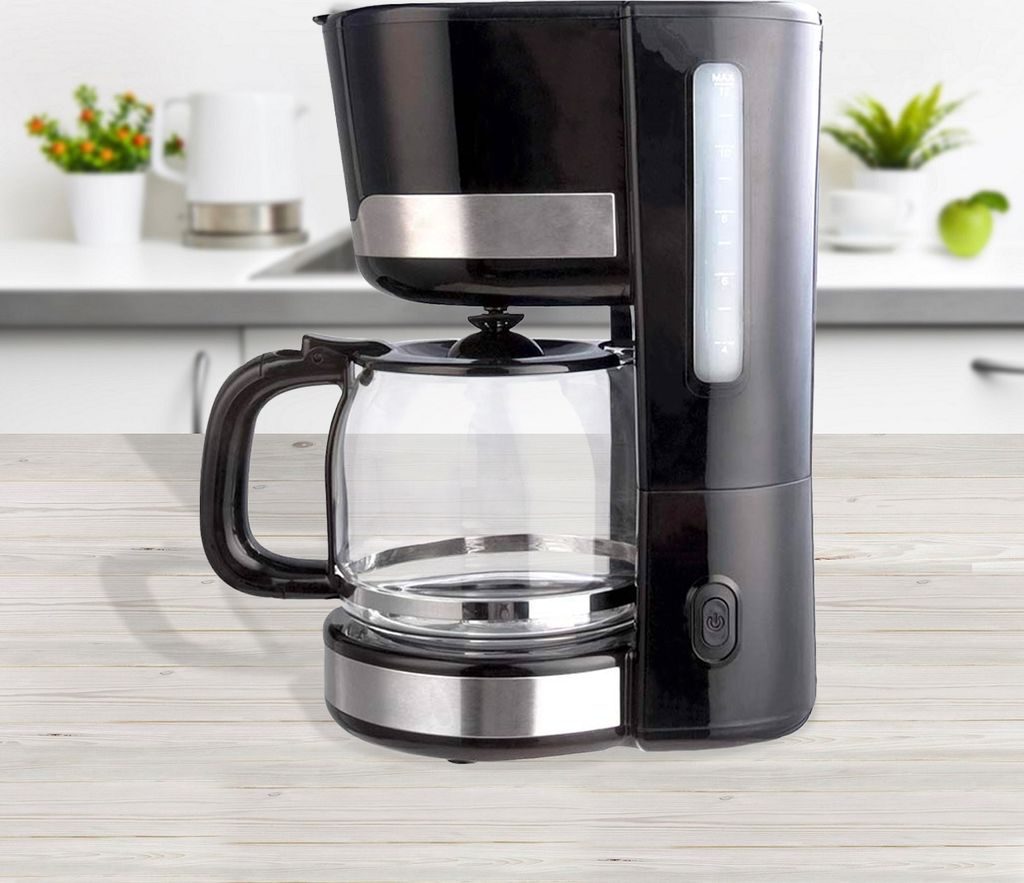 Kaffeemaschine 1,5 Liter mit Permanentfilter, Messlöffel und Edelstahl-Applikationen schwarz 1000W