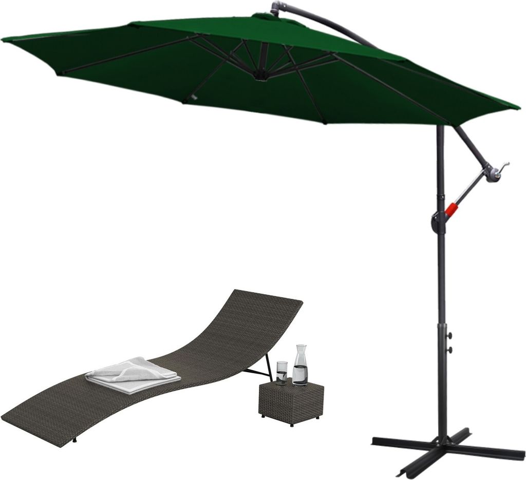 TolleTour 360° drehbare Ampelschirm Grün Sonnenschirm mit Kurbelschirm UV40+ Gartenschirm Marktschirm Ø350cm
