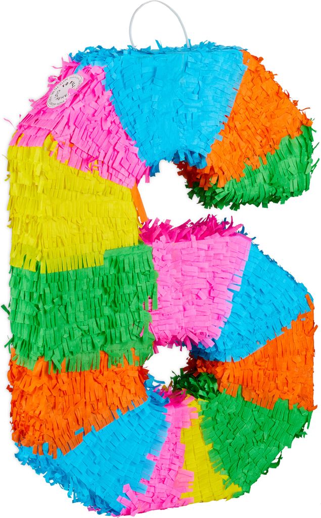 Relaxdays Pinata Geburtstag, Zahl 6, zum Aufhängen, Kinder Produktbild 