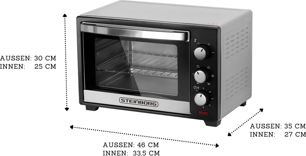 Steinborg Mini-four 25L 1600W Argent - Four à Pizza 3-en-1 Convection - 6