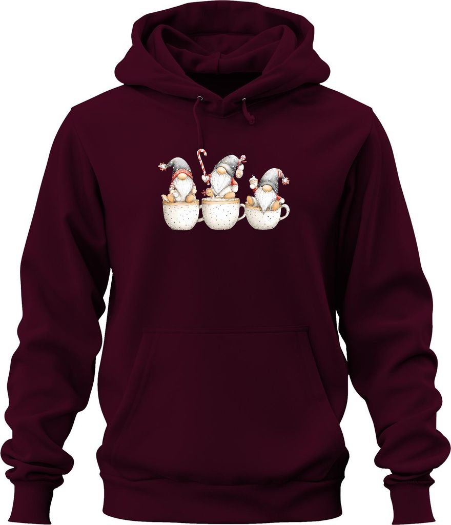 Weihnachtswichtel Becher drei Aquarell niedlich Geschenk Uni Hoodie Kapuzenpullover, Burgundy, XXL
