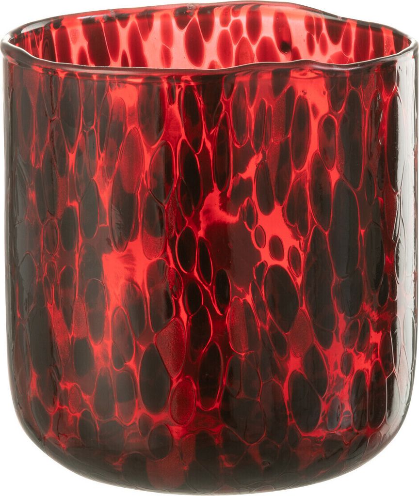 J-Line J-Line Windlicht Gefleckt - Glas - Rot/Schwarz - Medium