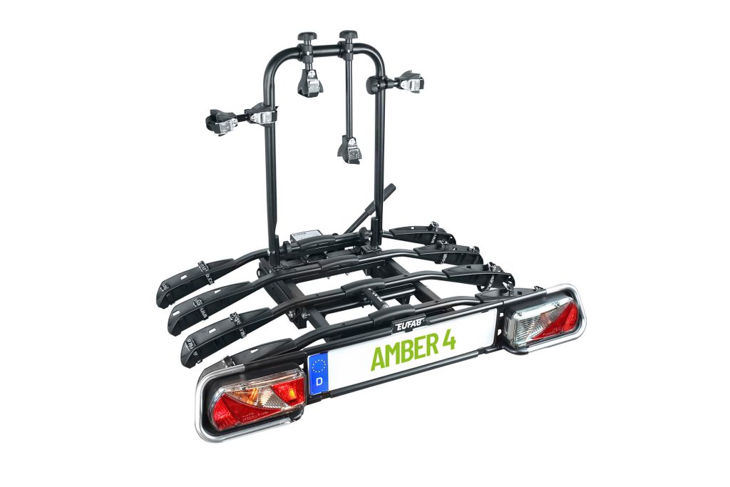 A black bicycle rack is shown against a white background.