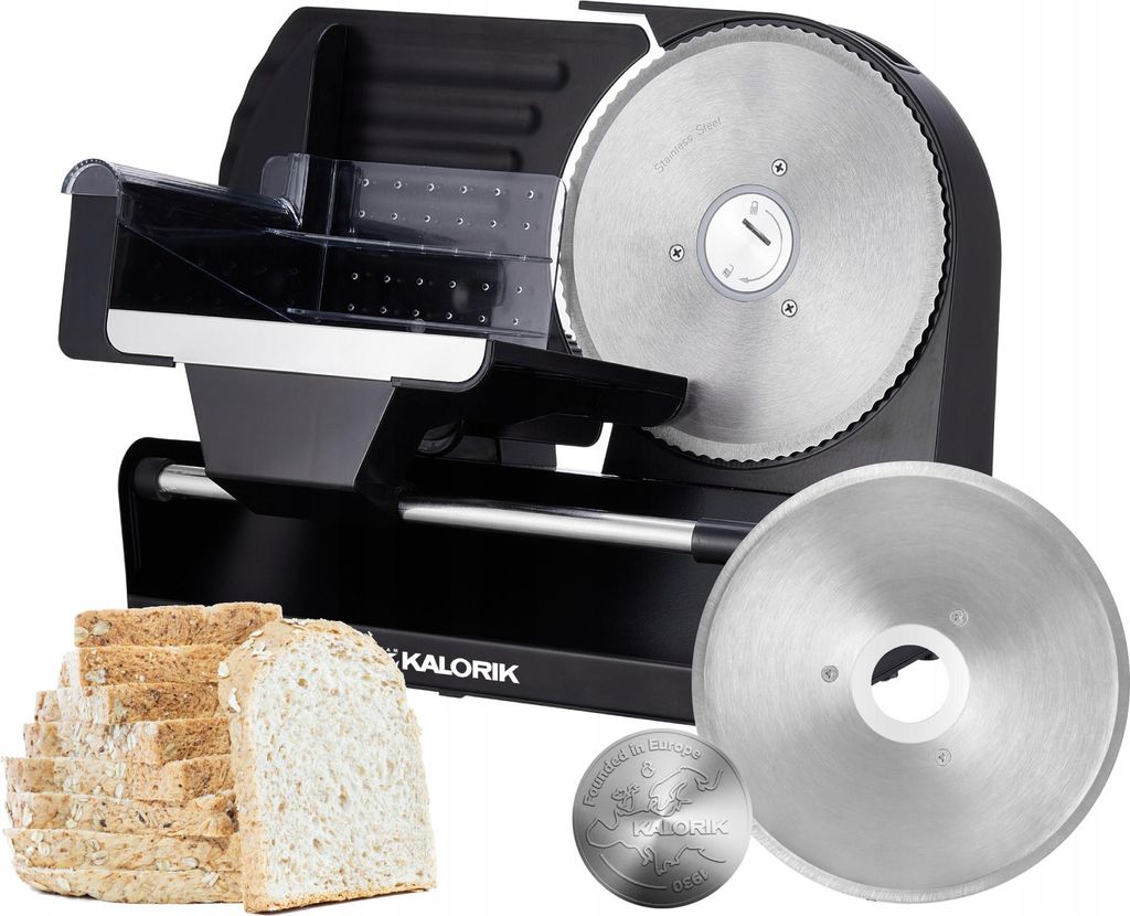 ELEKTRISCHER METALLSCHNEIDER 220W Für BROT und Schinken, AUSWECHSELBARE KLINGEN, SCHWARZ
