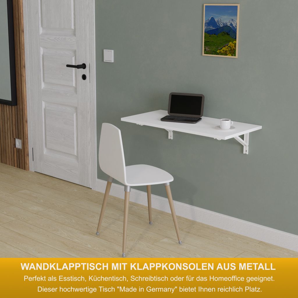 Wandklapptisch Schreibtisch Tischplatte 80x40 cm in Weiß Produktbild 2