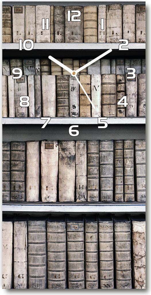 Wanduhr aus Glas – 30x60 cm - Glasbild - Glasuhr - Gehärtetes Glas -Bücherregal