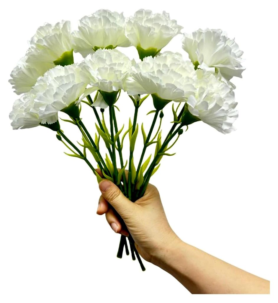 27,9 cm Blumensträuße mit Nelkenköpfen, 10 Stängeln, Mini-Nelke, Seidenblätter, künstliche Blumen für Restaurant, Tischdekoration, Heim-Part...