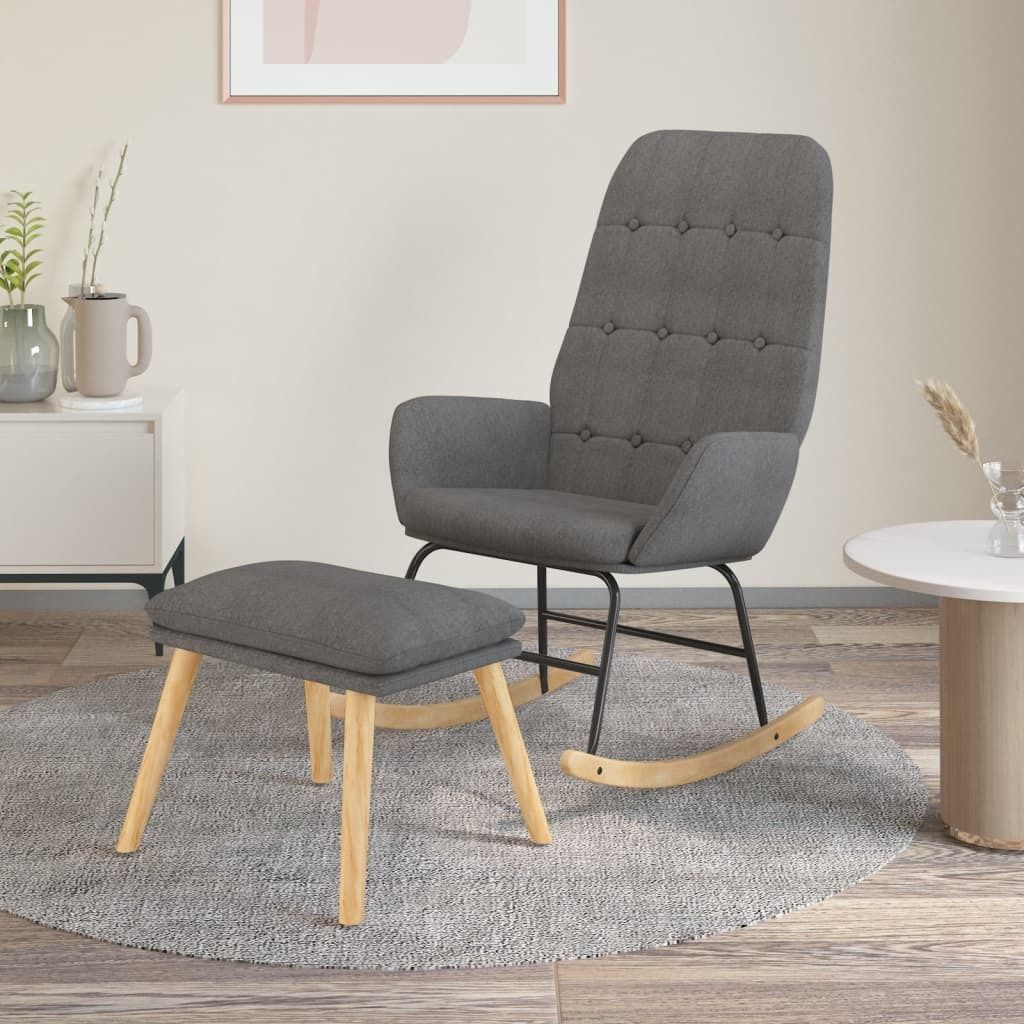 Möbel Schaukelsessel mit Hocker Hellgrau Stoff - Schaukelstühle 3097704