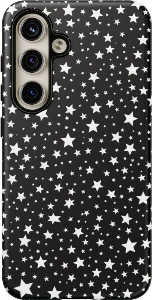 Weiße Sterne auf schwarzem Hintergrund – Hülle Kompatibel mit Samsung Galaxy S24