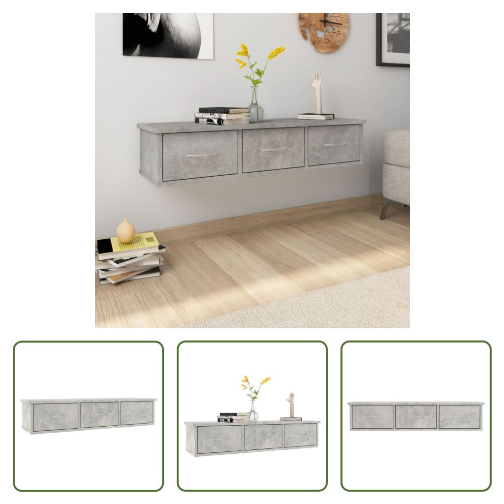The Living Store Wand-Schubladenregal Betongrau 88x26x18,5 Produktbild 