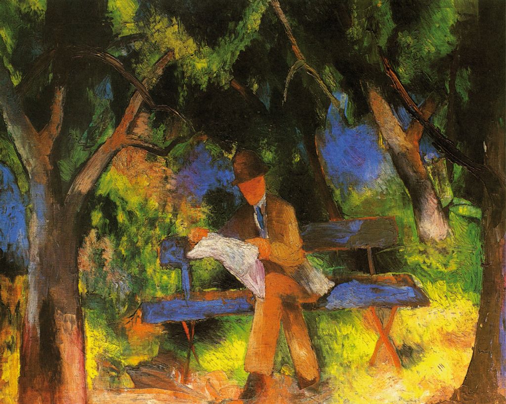August Macke Kunstdruck Bild - Lesender Mann Im Park, 1914 (50 x 40 cm)