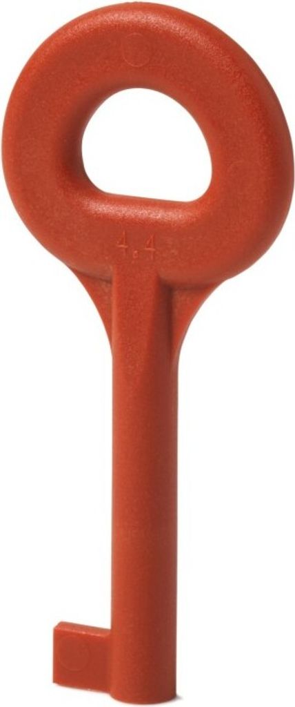 A single, orange, key-shaped object against a white background.