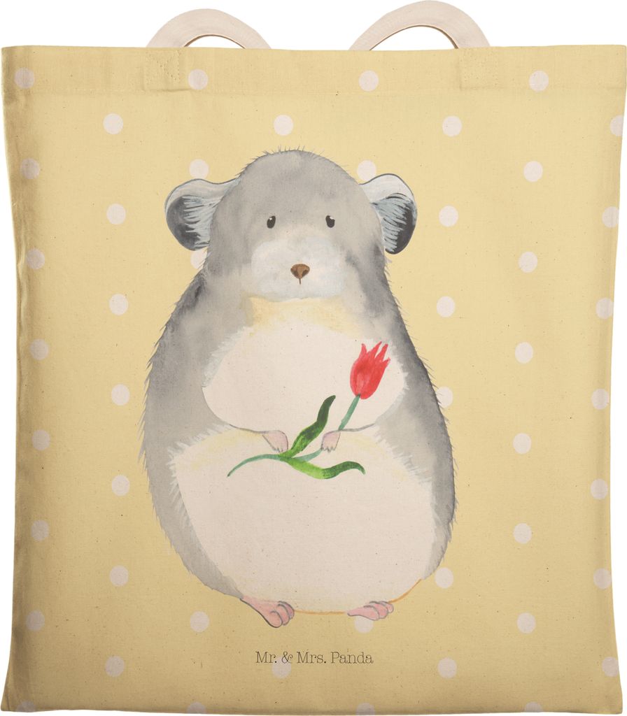 Mr. & Mrs. Panda Tote Bag Chinchilla Blume - Gelb Pastell - Geschenk, Chinchillas, Büro, Kummer, Glücklichsein, Tasche, Stoffbeutel, Chaos, shopp...