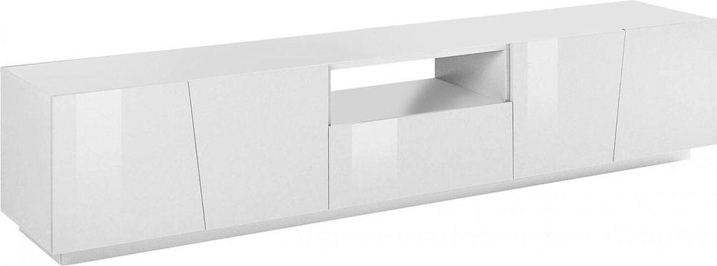 Fernsehschrank Dlori, Niedriges Sideboard für Wohnzimmer, Sockel für TV-Möbel, 100 % Italy, cm 220x43h46, weiß glänzend