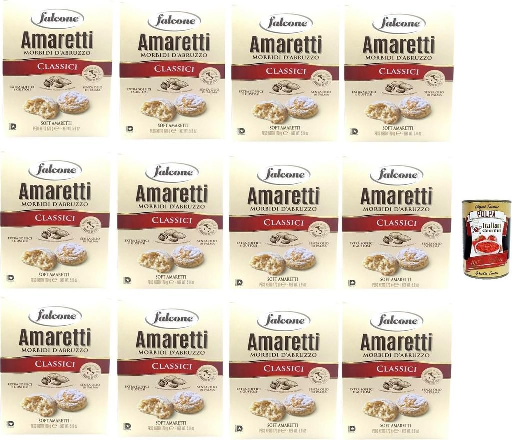 Falcone Amaretti Morbidi d ́Abruzzo 'Weiche Amaretti', Traditionelle italienische Kekse, 12x 170 g + Italian Gourmet polpa 400g