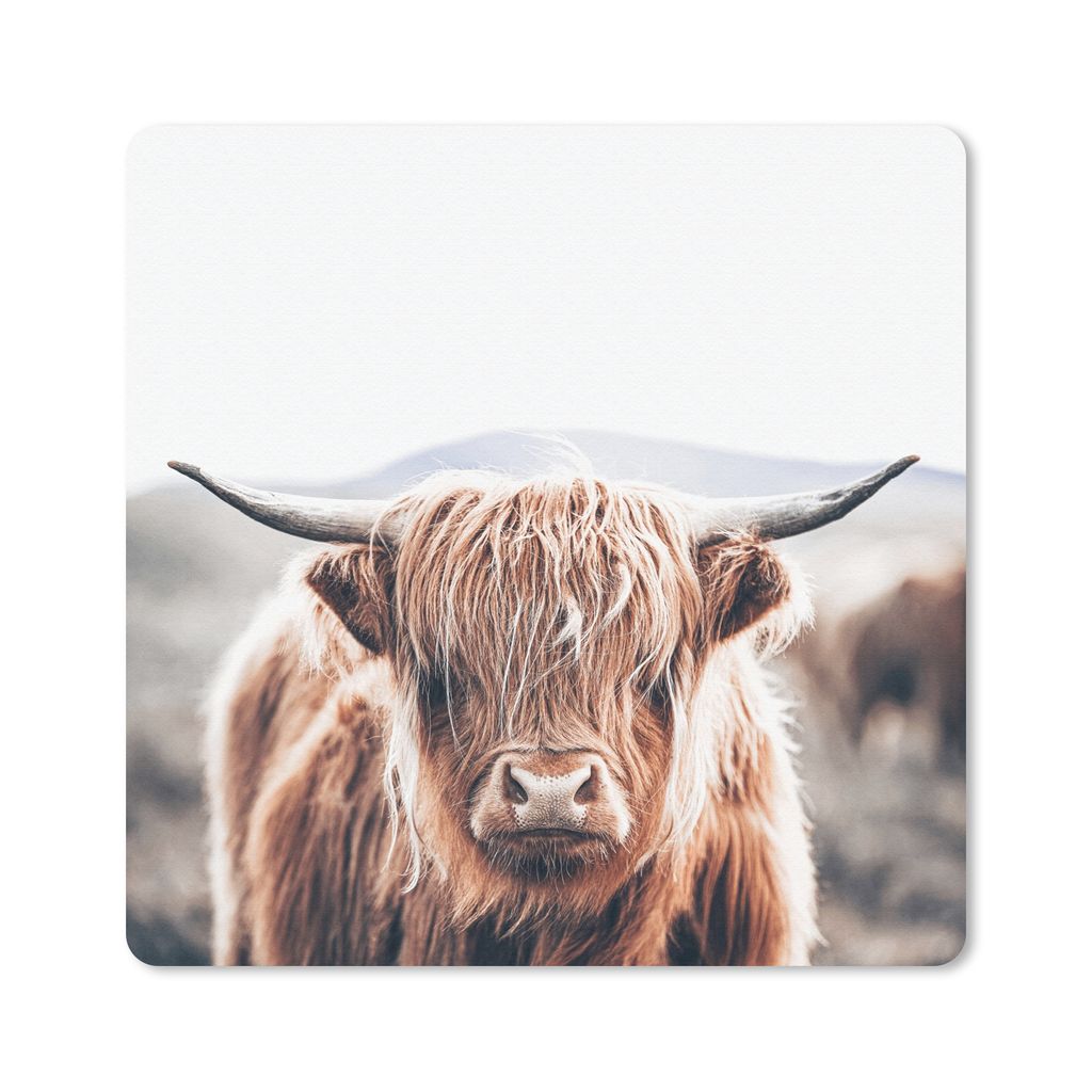 MuchoWow Mauspad Mousepad Schottischer Highlander - Berg - Hoorn 30x30 cm - Mousepads - Maus Mat - Pad - Mausunterlage - Gaming