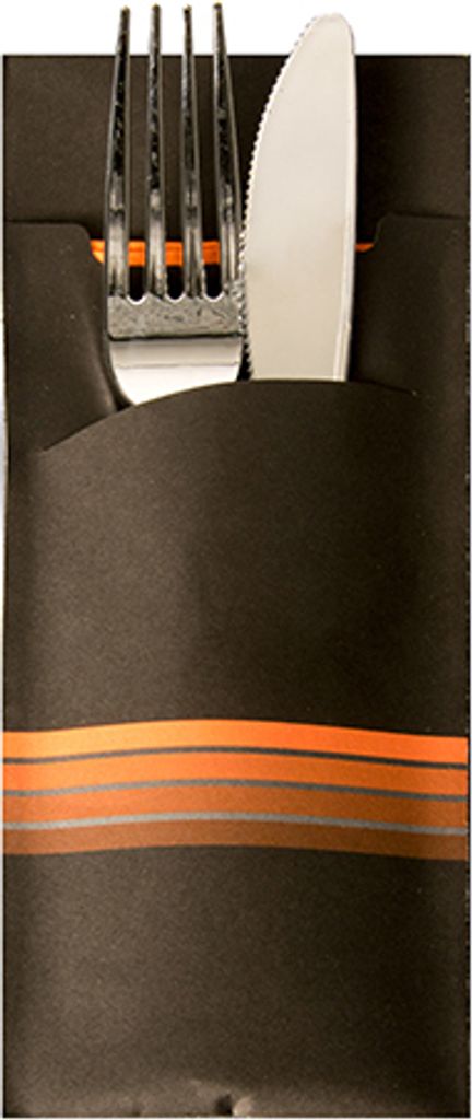 PAPSTAR Servietten-Tasche "Stripes" schwarz / orange Produktbild 
