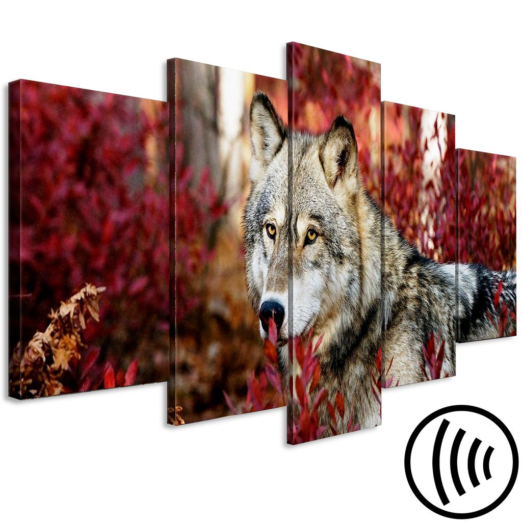 Akustikbild Tier 200x100 cm Bilder Akustikschaum Hochleistungsschallabsorber Schallschutz Leinwand 5 tlg Wandbild Raumakustik Schalldämmung Wolf H...