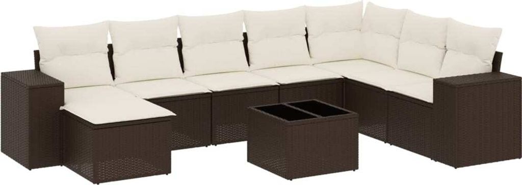 9-tlg. Garten-Sofagarnitur mit Kissen Braun Poly Rattan