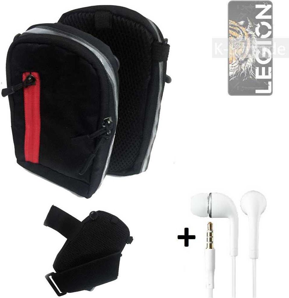 K-S-Trade Outdoor Gürteltasche Holster Umhängetasche + Kopfhörer kompatibel mit Lenovo Legion Y70 schwarz Handy Tasche Case travelbag Schutzhülle